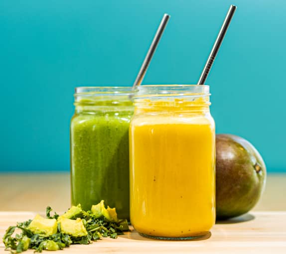 Healthy Freshii smoothies in Mason jars